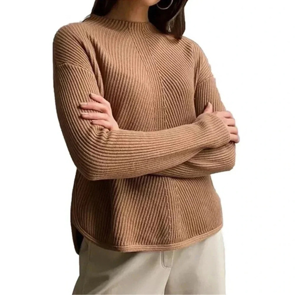 Aritzia Babaton Tan Chalmers Wool Linen Ribbed Long Sleeve Sweater Size XS - Picture 2 of 10